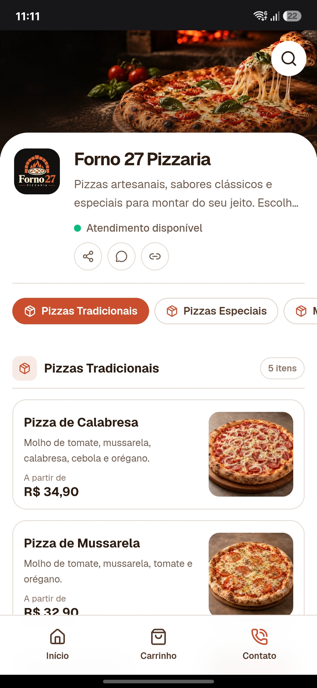 Catálogo comercial de Forno 27 Pizzaria