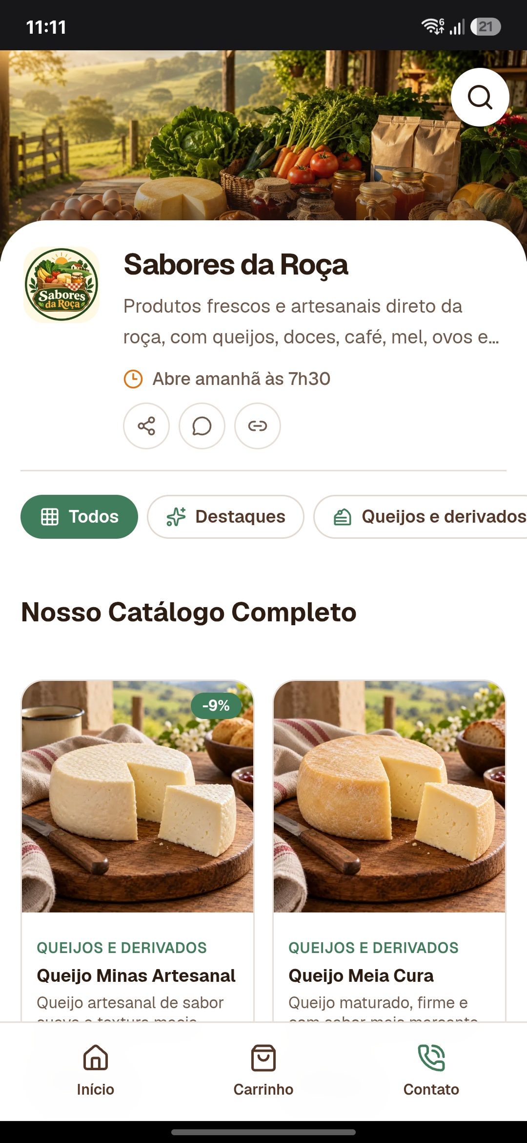 Catálogo comercial de Sabores da Roça